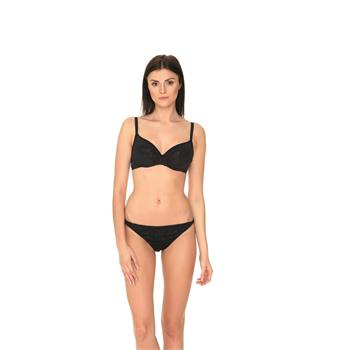 Dagi sabit silikonlu balenli bikini - siyah