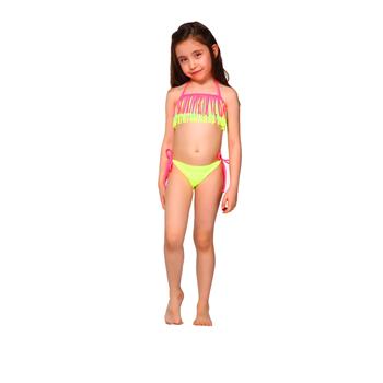 Sunset straplez kız çocuk bikini - fosforlu sarı