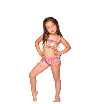 Sunset straplez etekli kız çocuk bikini - pembe