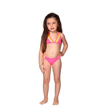 Sunset geniş üçgen kız çocuk bikini - fosforlu pembe