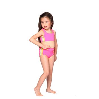 Sunset yüzücü şortlu kız çocuk bikini - fosforlu pembe