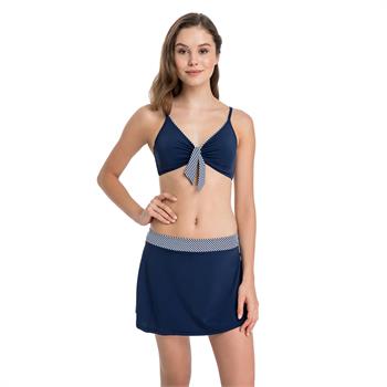Dagi geniş üçgen toplayıcı etekli bikini - lacivert