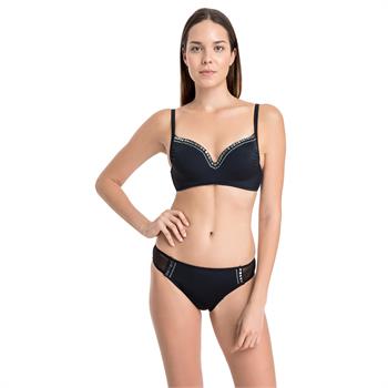 Dagi sabit silikonlu balenli bikini - siyah