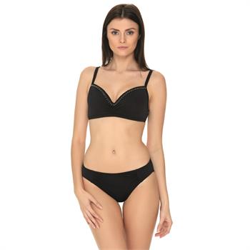 Dagi sabit silikonlu balenli boncuklu bikini - siyah