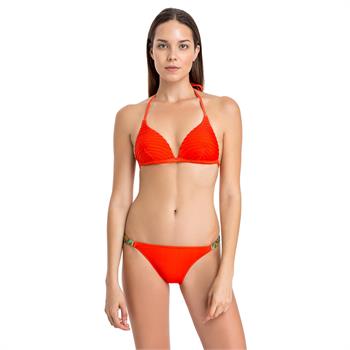 Dagi sabit silikonlu kaplı üçgen bikini - turuncu