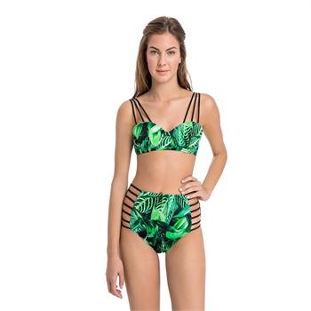 Dagi balenli çıkabilen silikonlu retro bikini - yeşil