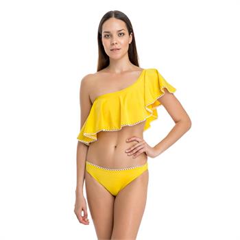 Dagi toplayıcı tek omuz fırfırlı bikini - sarı