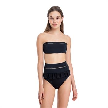 Dagi straplez fırfırlı tüllü retro bikini - siyah