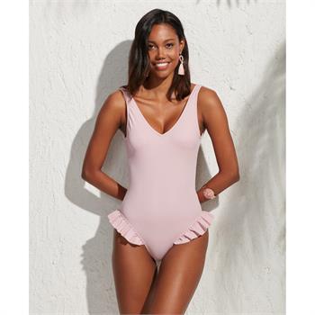 Pierre cardin geniş üçgen toplayıcı fırfırlı mayo - pembe
