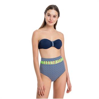 Dagi sabit silikonlu straplez retro bikini - lacivert