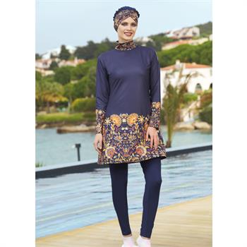 Estiva toplayıcı uzun kol boneli kapalı mayo - lacivert