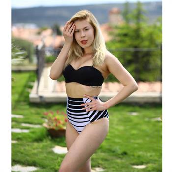 Dagi straplez çıkabilen silikonlu retro bikini - siyah