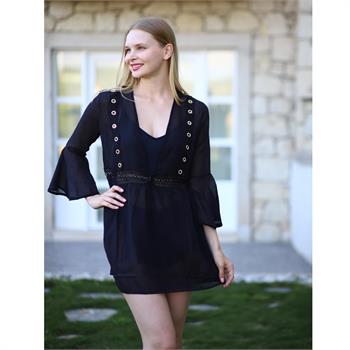 Lev & end uzun kol pamuklu tunik - siyah