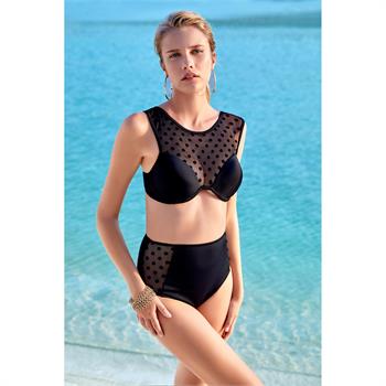 Argento sabit silikonlu balenli tüllü retro bikini - siyah