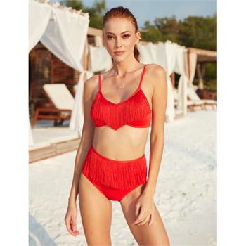 Pierre cardin geniş üçgen retro bikini - kırmızı