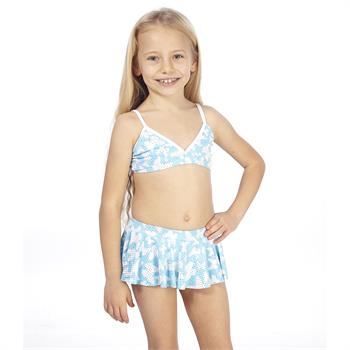 Estiva geniş üçgen parlak fırfırlı etekli kız çocuk bikini - mavi