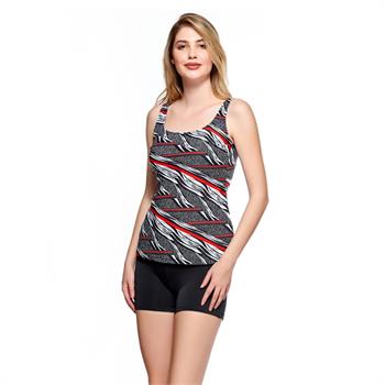 Louren toplayıcı şortlu kare yaka tankini - siyah