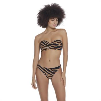 Eros sabit silikonlu straplez leopar bikini - kahverengi
