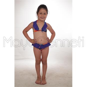 Dagi küçük üçgen fırfırlı kız çocuk bikini - mor