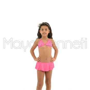 Azra küçük üçgen fırfırlı etekli kız çocuk bikini - fuşya