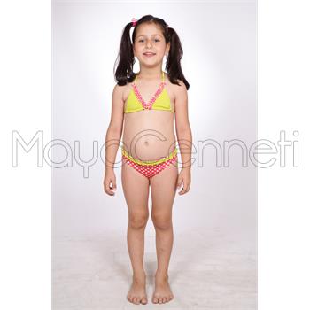 Dagi küçük üçgen fırfırlı kız çocuk bikini - pembe