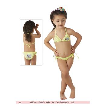 Sunset küçük üçgen fırfırlı kız çocuk bikini - sarı