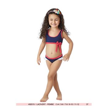 Sunset yüzücü fırfırlı kız çocuk bikini - lacivert