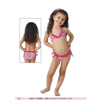 Sunset küçük üçgen fırfırlı kız çocuk bikini - fuşya