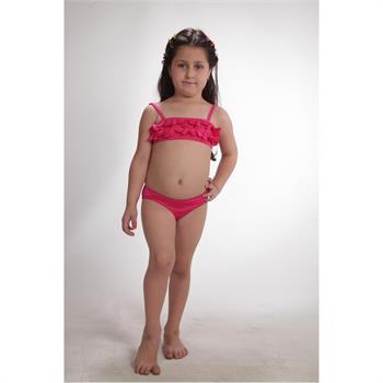 Dagi straplez boncuklu kız çocuk bikini - fuşya