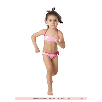 Sunset straplez fırfırlı kız çocuk bikini - pembe