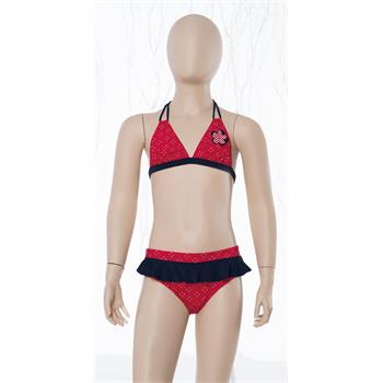 Sunsurf küçük üçgen fırfırlı kız çocuk bikini - kırmızı