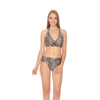 Dagi geniş üçgen toplayıcı leopar bikini - kahverengi