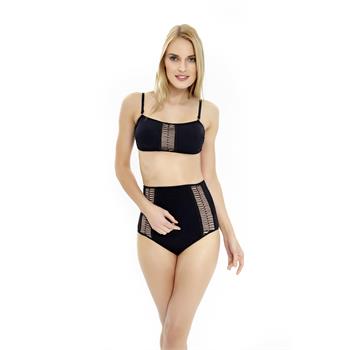 Argento straplez retro bikini - siyah